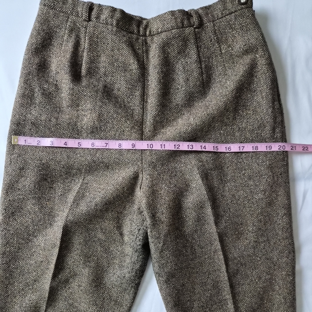 VTG Talbots Petite Italian Wool Silk Pantsuit | Brown Herringbone 2PC Set | 14P - Picture 4 of 16